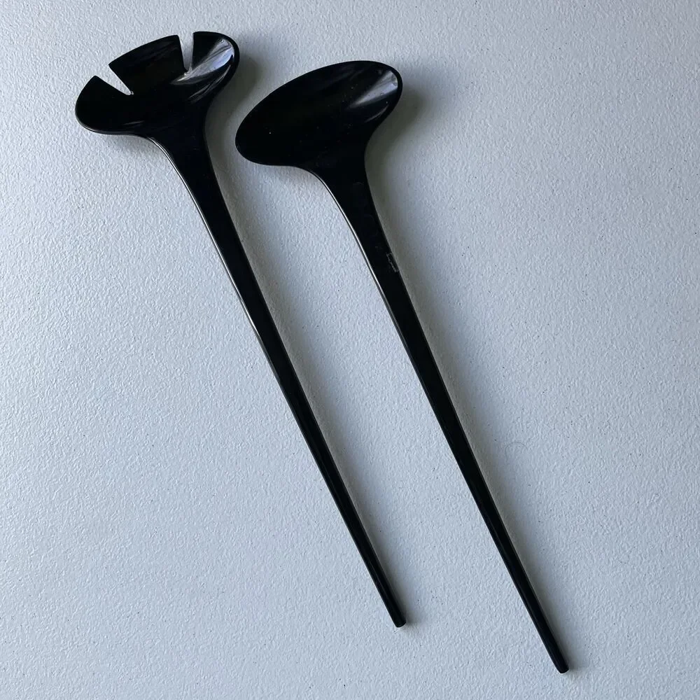 Ikea Vintage Salad Tongs Fork & Spoon Utensils Set Black Plastic 12.5